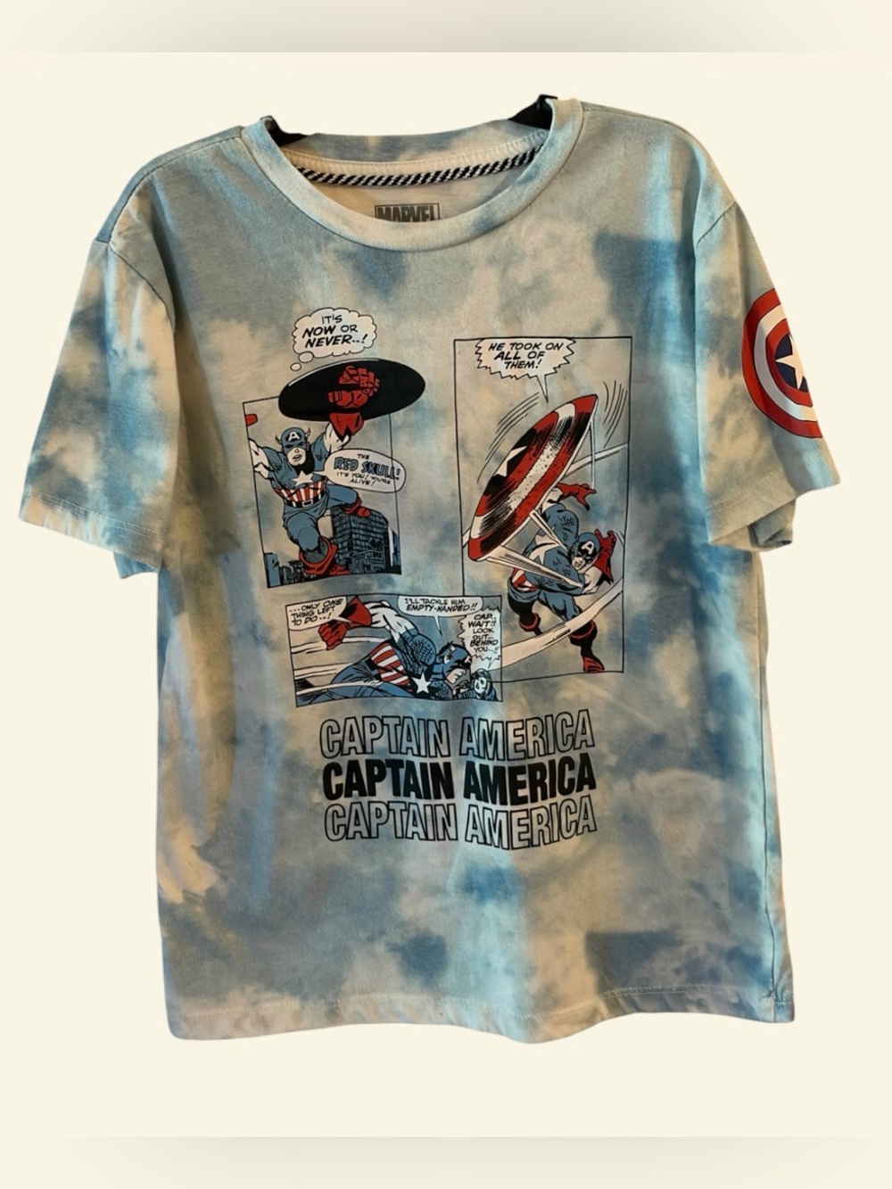 Marvel Captain America Tie-Dye Tee in Light Blue and White